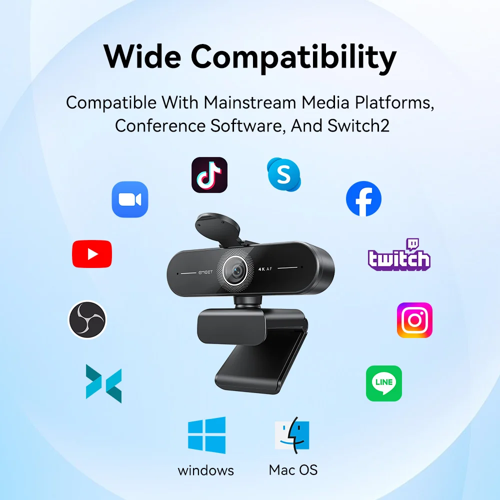 4K Ultra HD Webcam 1080P 60fps Web Camera EMEET C60E Autofocus USB Computer Camera for Live Streaming/ Video Call/ Conference