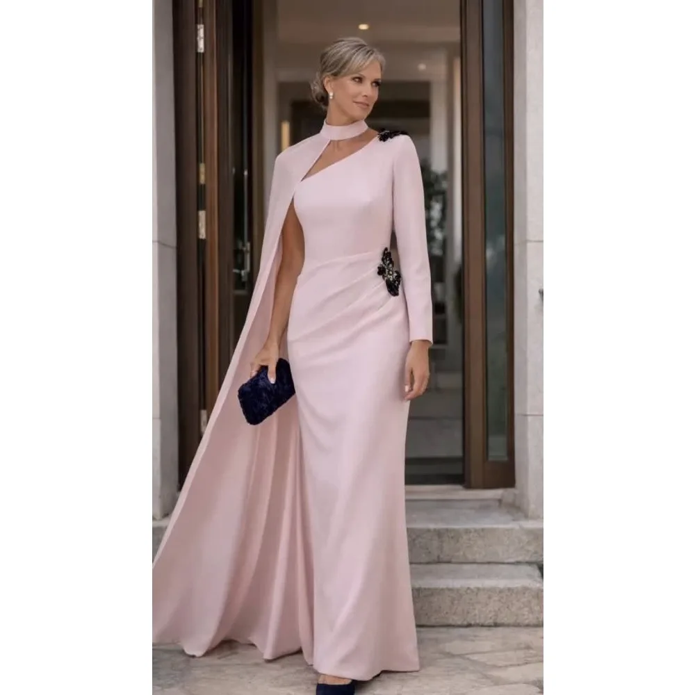 Customized 3D Black Flower Mother of Birde Dresses 2026 Cape Women‘s Wedding Party Attire Dress Elegant Evening Dress Long Gowns