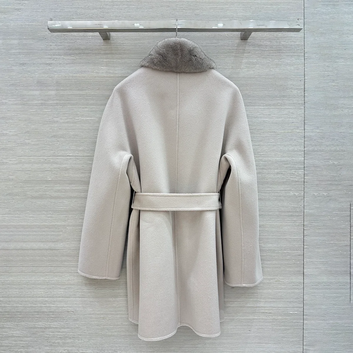 2026 high-quality women's clothing temperament lace up waist cinched mid length26107105woolen jacket