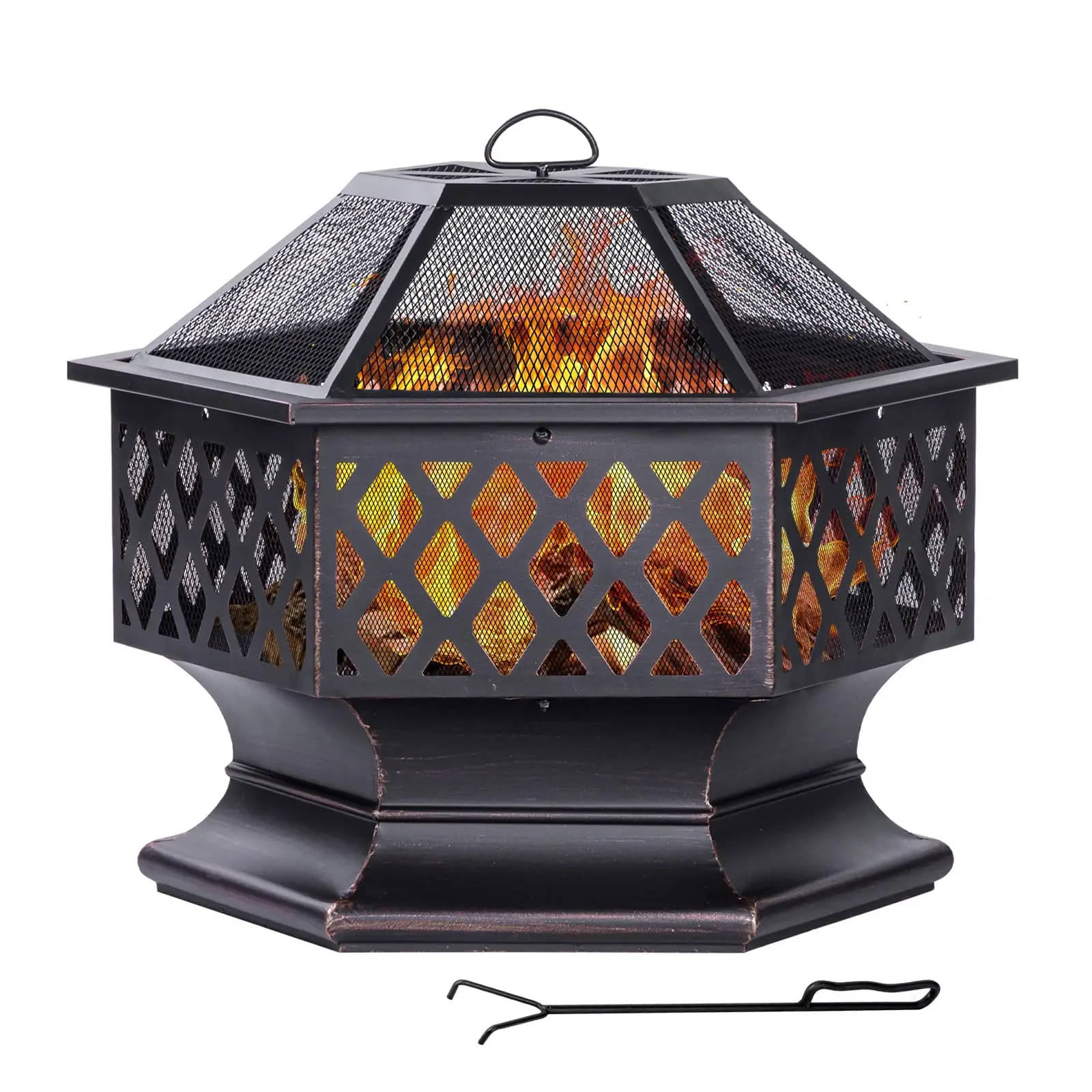 28Inch Outdoor Fire Pit, Hexagon Shaped