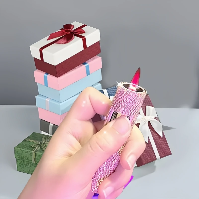 جديد يندبروف الماس مطعمة نفخ أخف مسحوق معدني لهب المحمولة ولاعة صغيرة عصرية المرأة التدخين هدية