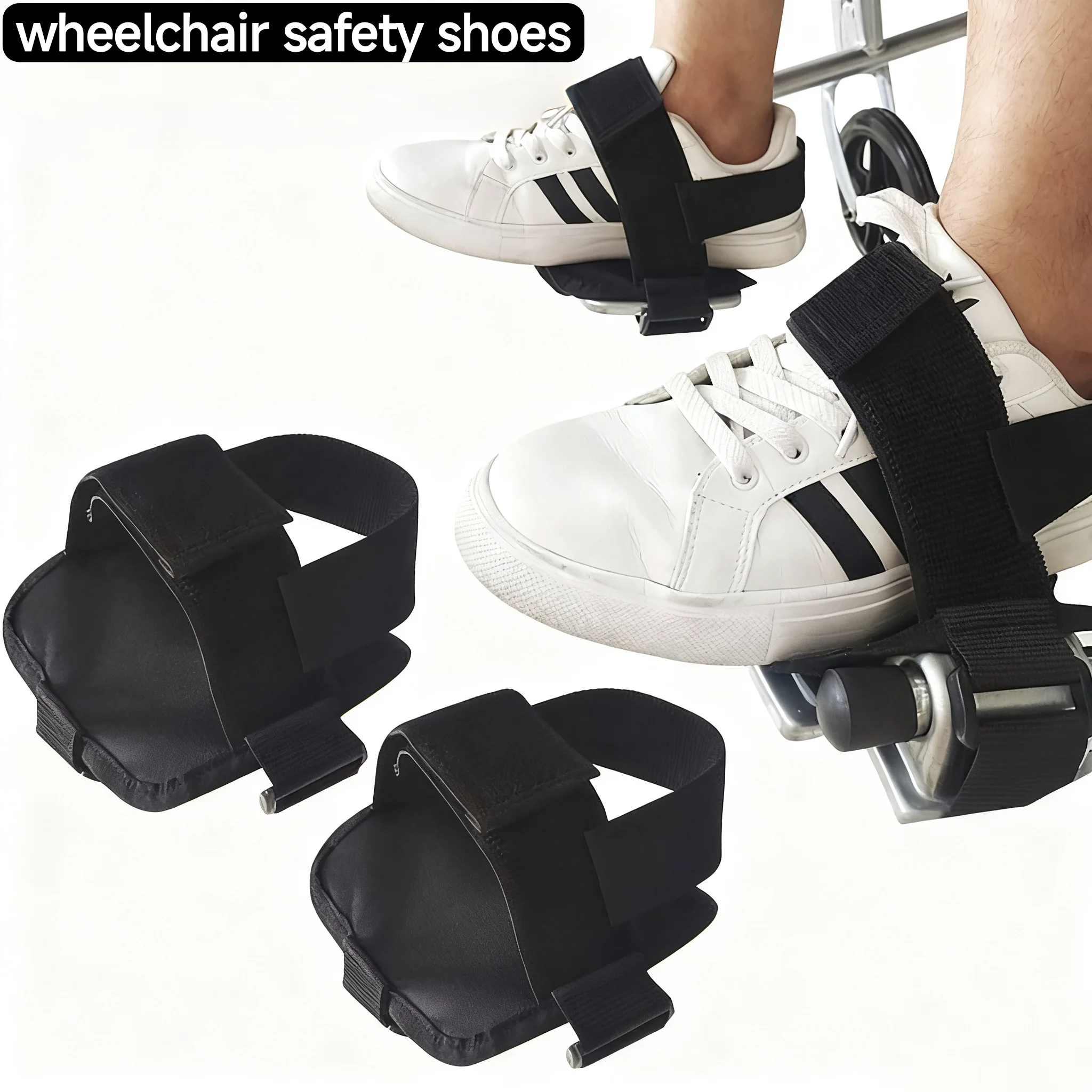 One pair of thickened wheelchair footrest covers; providing comfortable shoe covers for users with mobility impairments.