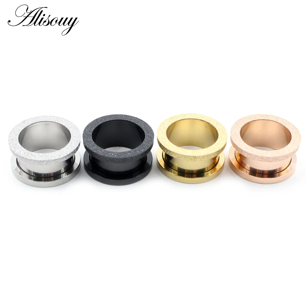 Alisouy 2pcs Frosted Scrub Stainless Steel Screw Piercing Ear Expander Plugs Flesh Tunnel Stretcher Earrings Gauges Body Jewelry