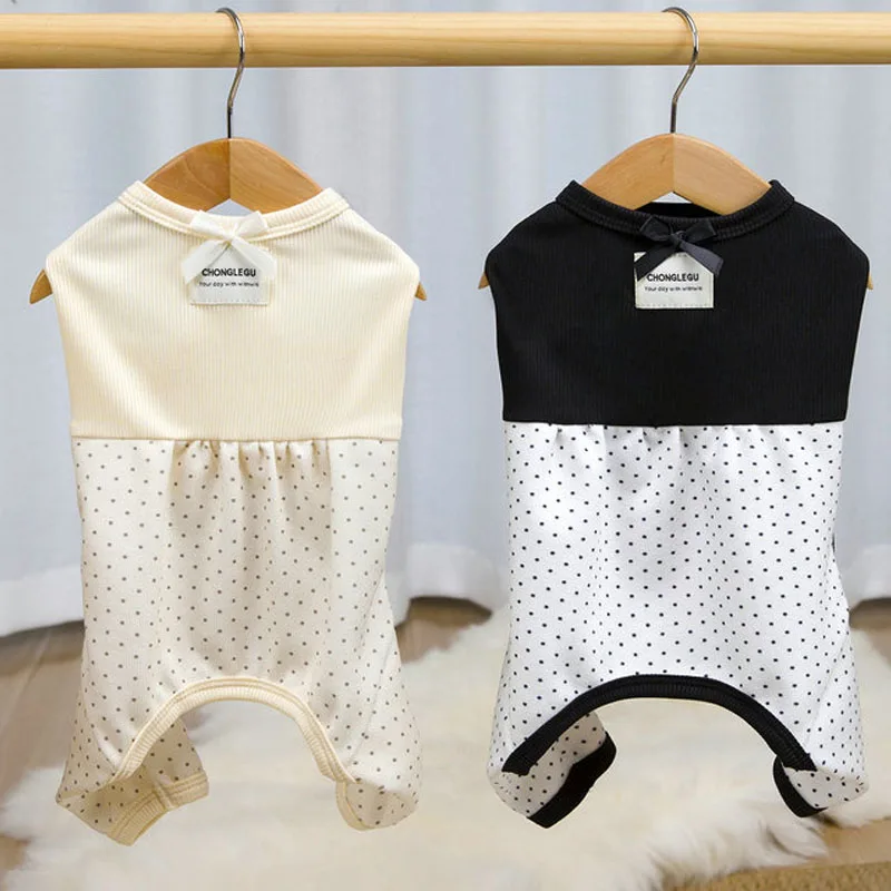 

Spring Autumn Dog Clothes Beige Black Clothes Dot Pants Pullover Jumpsuit For Small Dogs Shih Tzu Poodle Puppy Pajamas Overalls