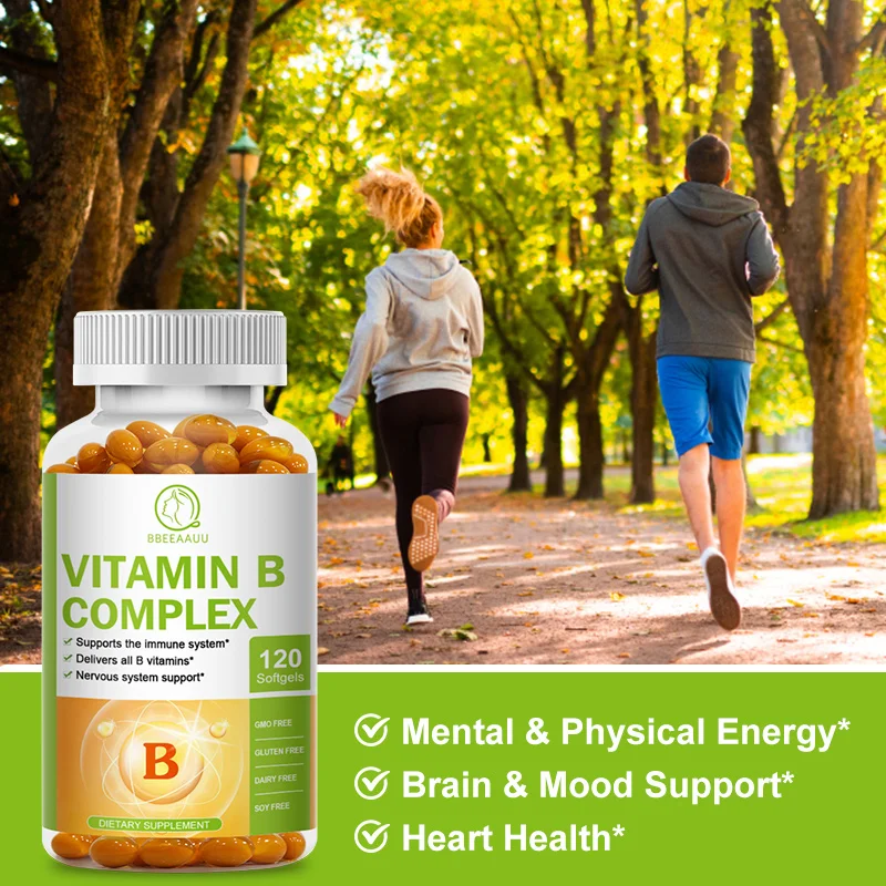 BBEEAAUU Super B Vitamin B Complex Capsules (Vitamin B1, B2, B3, B5, B6, B12, Folic Acid, Biotin, COQ10) Contain all B Vitamins