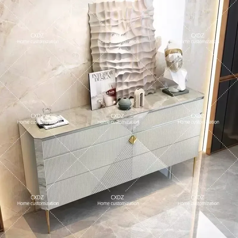 Luxury Bucket Cabinet Living Room Storage High End Wall Mounted Rock Slab Dining Sideboard Bedroom Nightstand