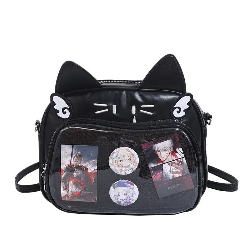 2024 Trend Summer PVC Transparent Japanese Kawaii Cartoon Cat Embroidery Academy Style Crossbody Bag Multi purpose Backpack