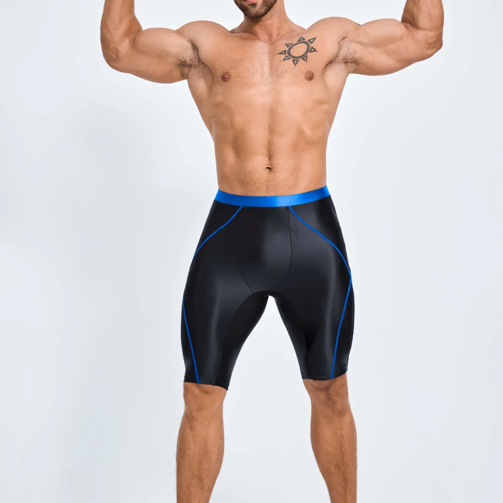 AMORESY Collant casual sportivi al ginocchio da uomo lucido lucido Pantaloni di seta Corsa Fitness Ciclismo Pantaloncini da spiaggia traspiranti da wrestling