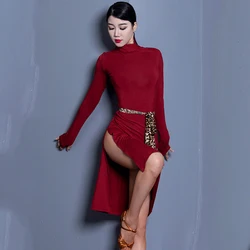 Latin Dance Dress For Women Adult Standing Neck Cheongsam With Side Split Design Practice Dress Chacha Rumba Latin Wear DN16384