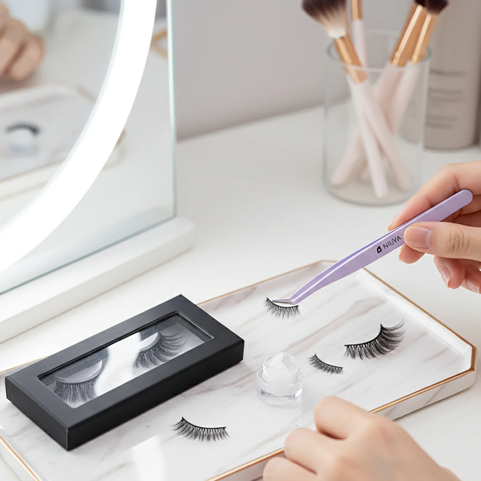 Pince à faux cils antistatique, outils professionnels pour cils, pince à plumes dorées pour Extensions de cils, outils de beauté