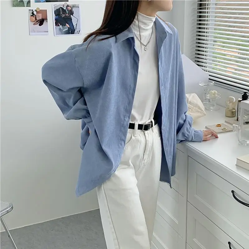 2024 Spring and Autumn Women's New Patchwork Polo Collar Button Fashion Solid Color Loose Minimalist Casual Long Sleeve Shirts