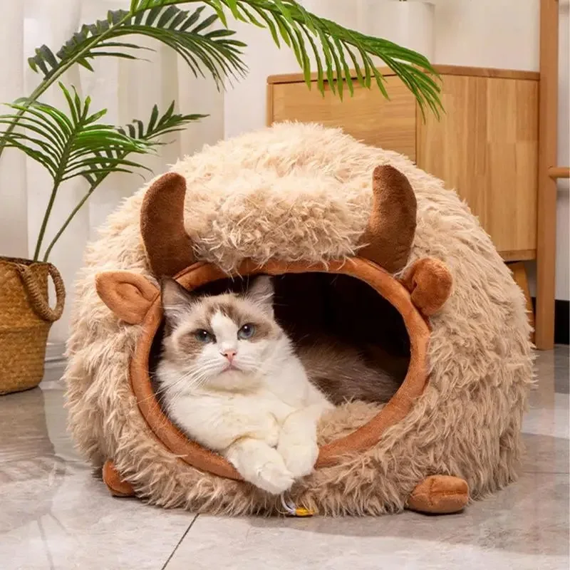 Pet Soft Winter Warm Caves Cat Cave Beds For Indoor Cat Nest Semi-Enclosed Dog Tent Bed With Cover Kitten Small Animals Nests