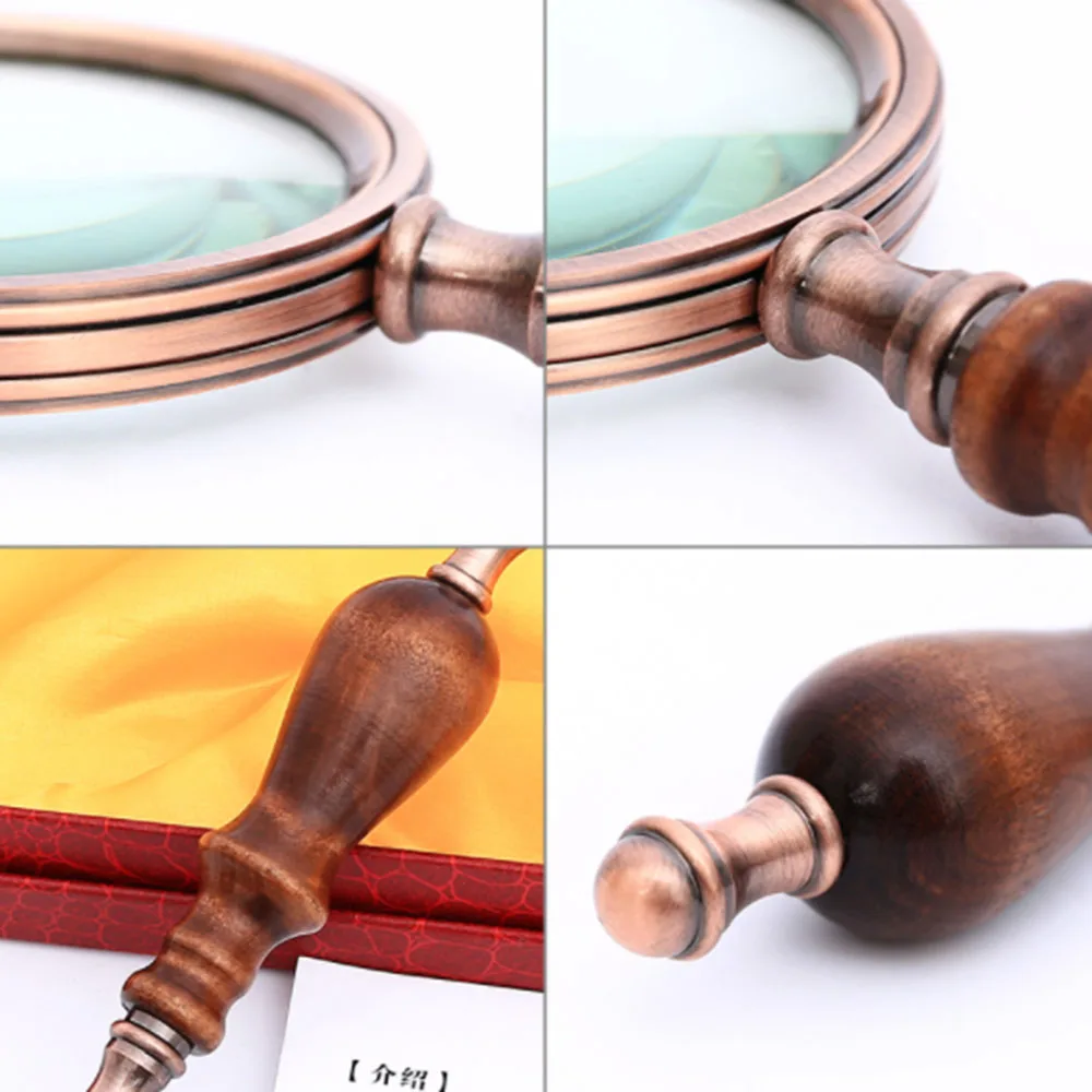 Ручная лупа с деревянной ручкой, винтажная лупа, портативная ретро-лупа с ручкой и подарочной коробкой