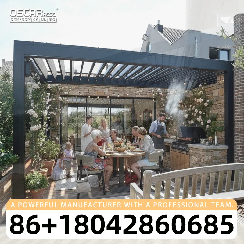 Motorized Customized Outdoor Louvered Shelter Rust proof Aluminium Pavilion for Garden Backyard Poolside pergola