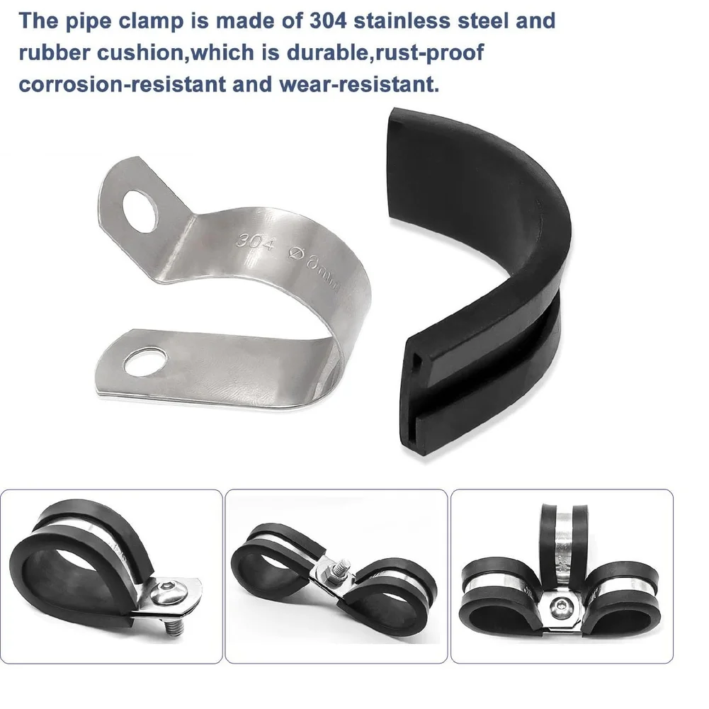 Cable And Pipe Management Color as Show 304 Stainless Clamps Rubber Lined Holders Multi-purpose Use 304 Stainless Steel