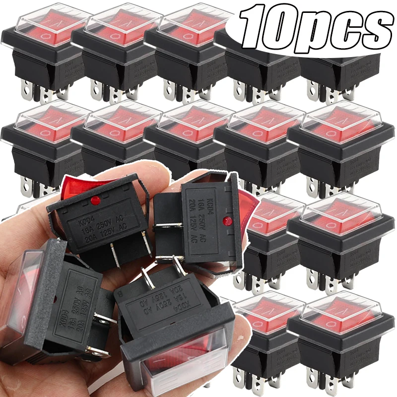Waterproof 4-pin Waterproof Marine Toggle Switchs Push Button Switch KCD4 Toggle Switch with Light and Cover 1/2/5/10pcs