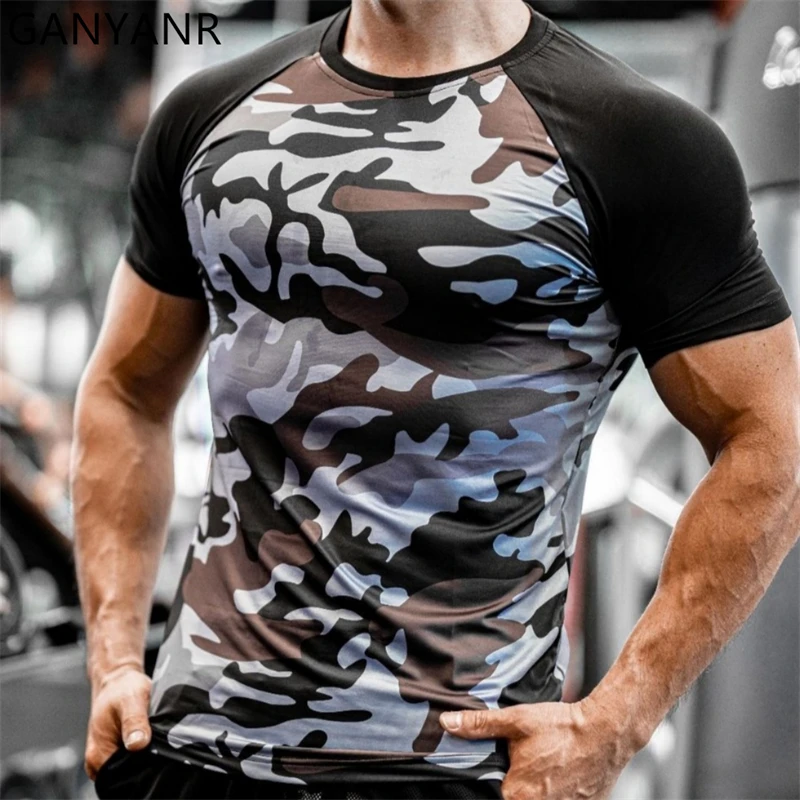 GANYANR Running T-shirt Men Fitness Sportswear Compression Short Sleeve Gym Clothing Bodybuilding Sports Yoga Wear Training