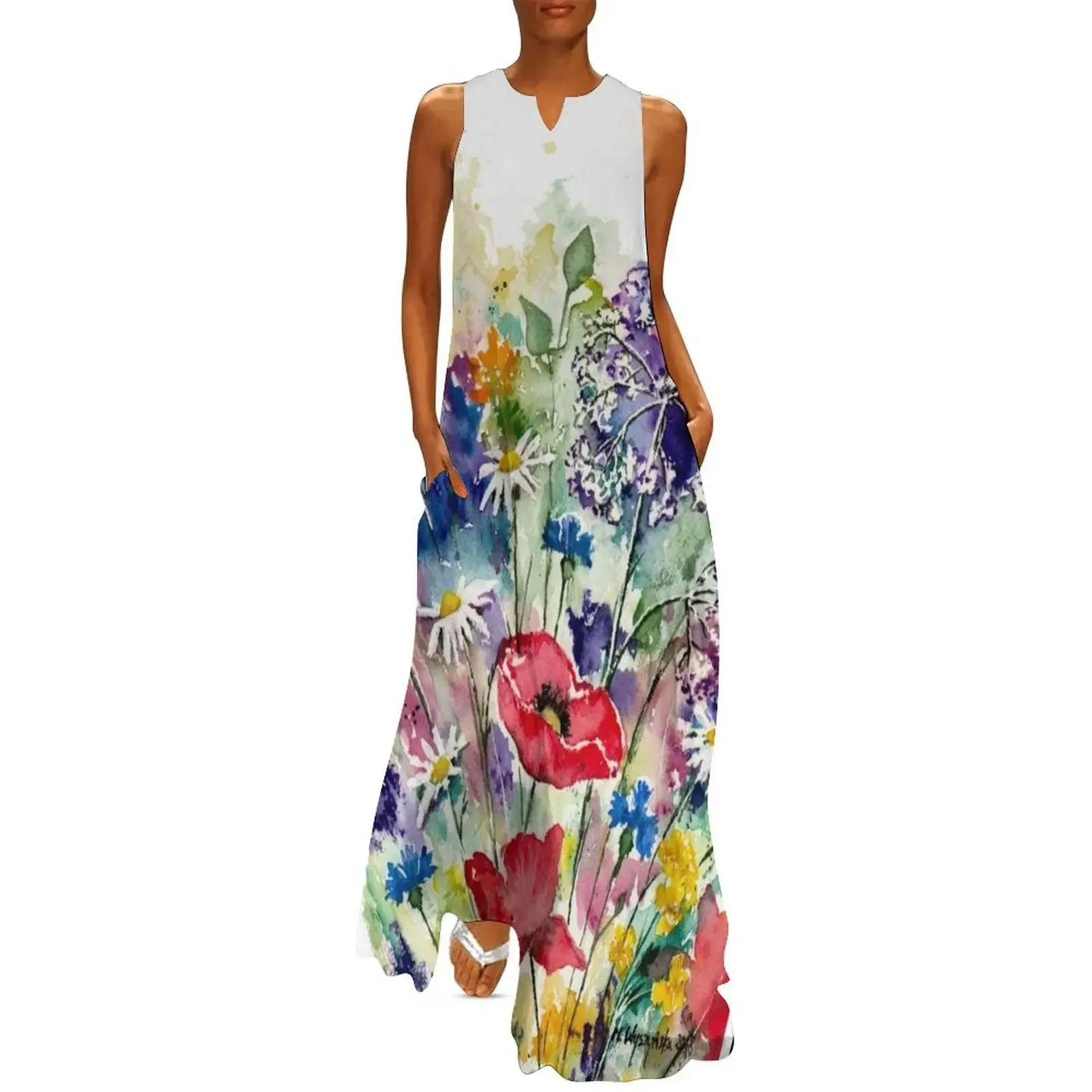 

Spring Flowers Watercolor Long Dress Woman dresses summer dress woman 2025 long dresses for women dresses for women 2025 Dress