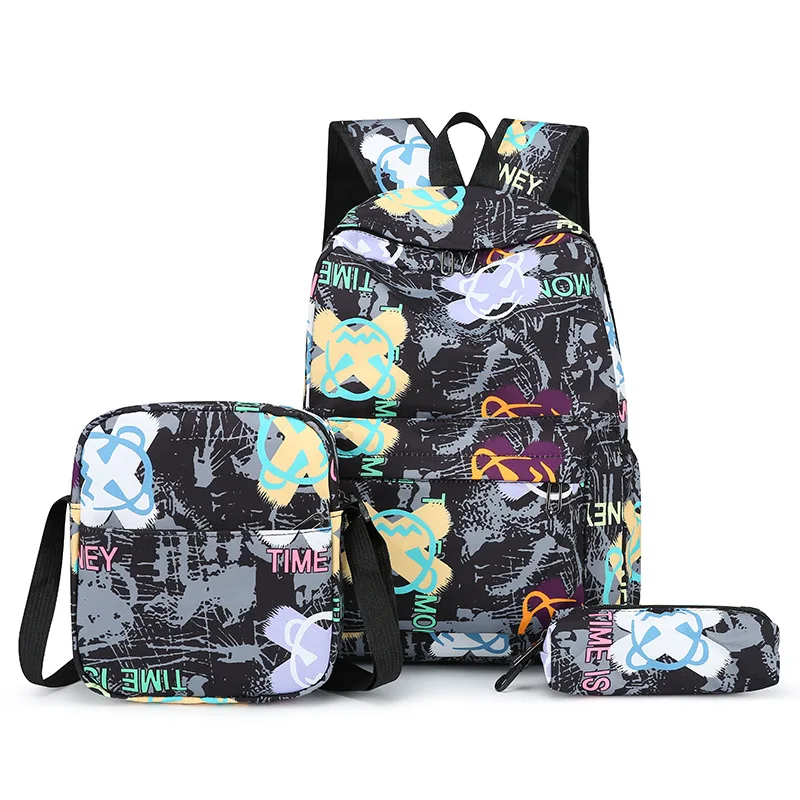 

3-piece geometric graffiti Elementary school bags set New high-capacity outdoor travel backpacks student schoolbags kids bookbag