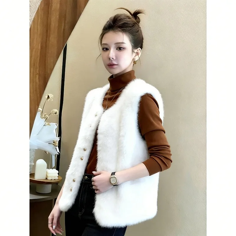 Women Korean Mao Mao Vest High-end Sense, Small Fragrant Wind Outer Vest 2026 Autumn and Winter New Cotton Thickened Warm Jacket