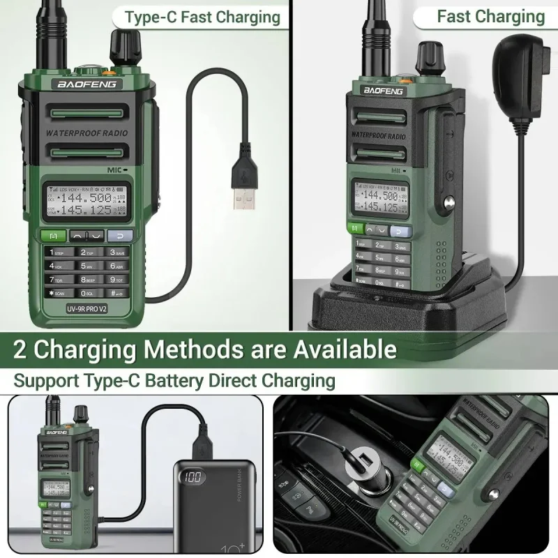 Baofeng UV-9R Pro IP68 Wodoodporne Walkie Talkie Ładowarka Tri-Power Type-C Dual Band PMR 446 Radio Amatorskie Dwukierunkowe Radio na Kemping