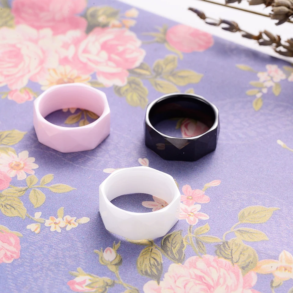 Classic Design Black White Pink Geometric Ceramic Ring For Men And Women Top Quality Jewelry Rings Wedding Anniversary Best Gift