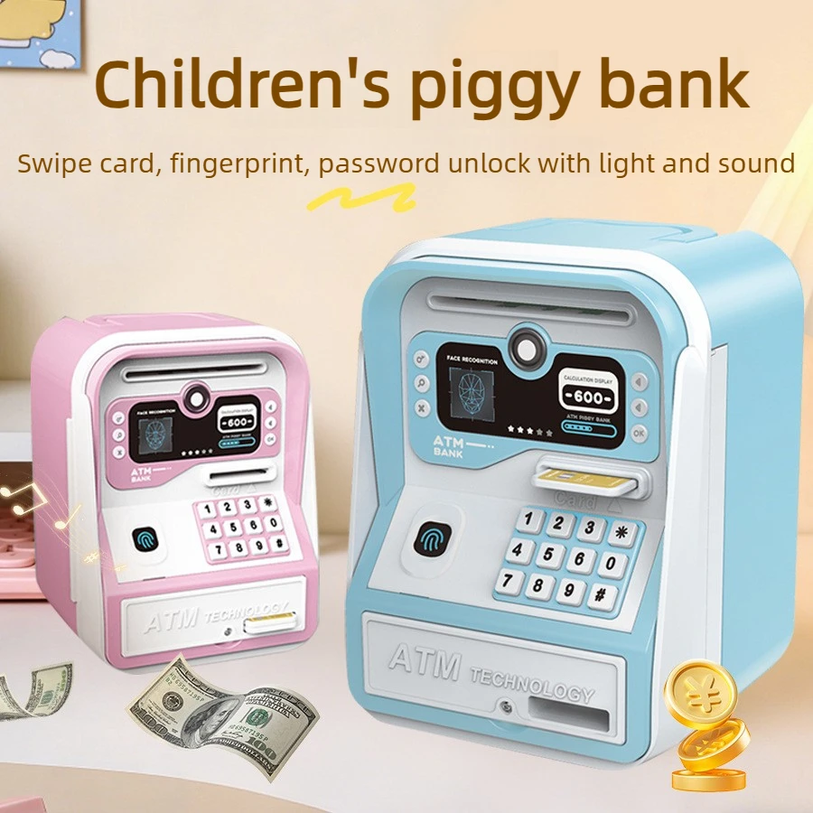 Kids ATM Automatic Deposit Teller Machine Toy Smart Password Swipe Card Saving Box Music Coin Electronic Piggy Bank Creative Toy
