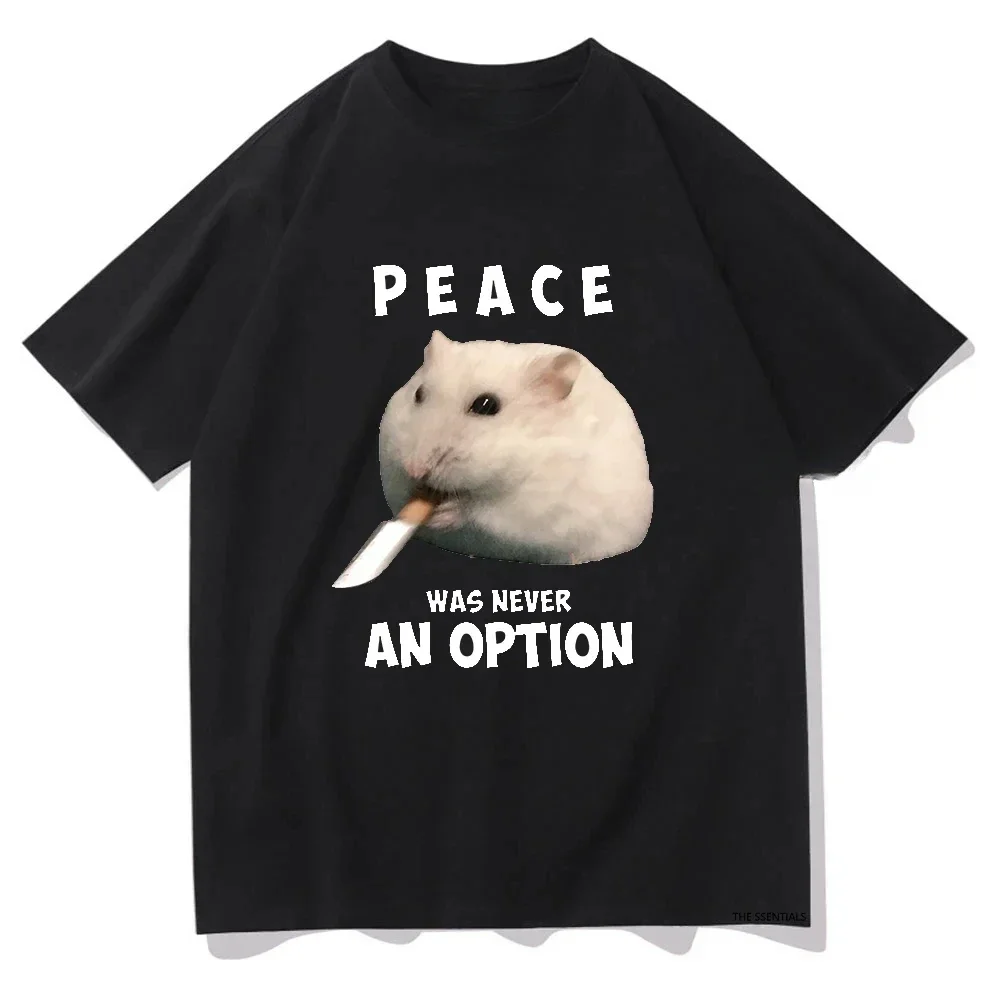 Peace has never been an option, hamster T-shirt, women's clothing, Hayaiku aesthetic T-shirt, gender-neutral streetwear vintage