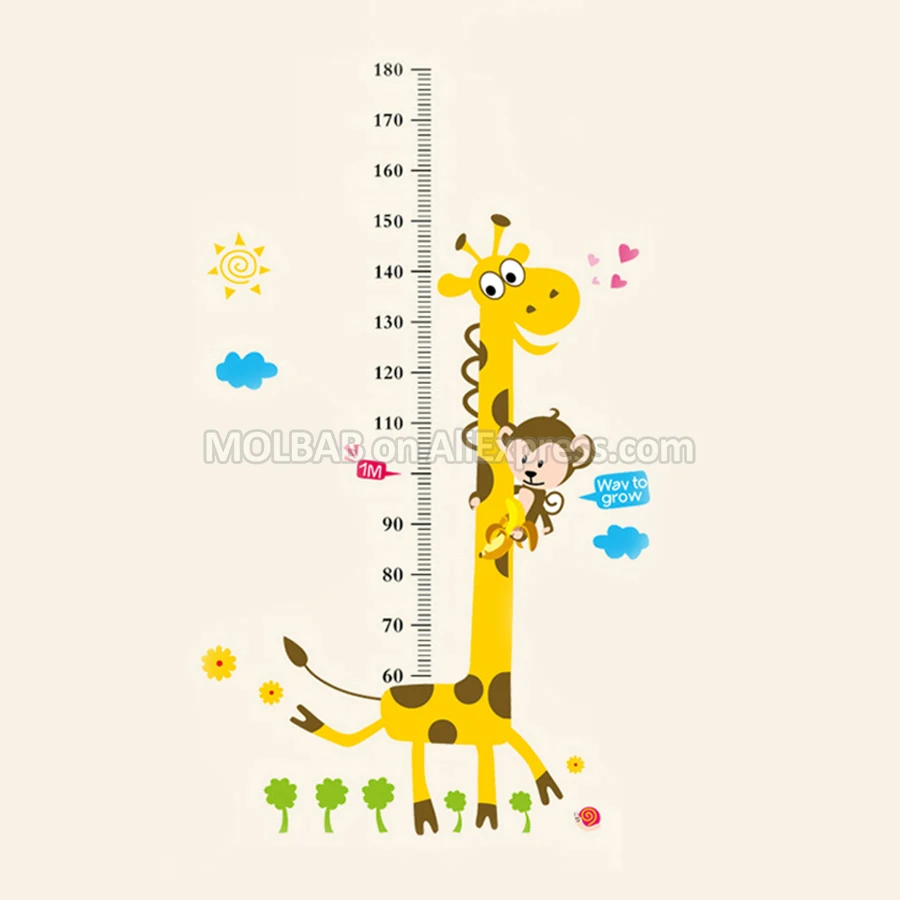 Removable Giraffe Height Measurement Wall Sticker Cartoon Monkey Decals Children Growth Record Metric Scale Chart Kid Room Decor