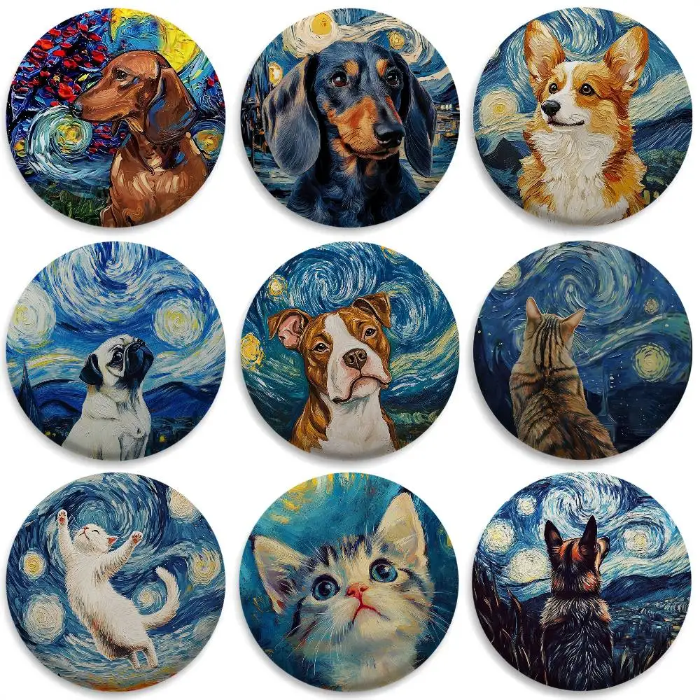 

Starry Sky Puppy Cute Badges Round Exquisite Badge Brooches Creative Pins For Clothes Hat Backpack Gift Accessories