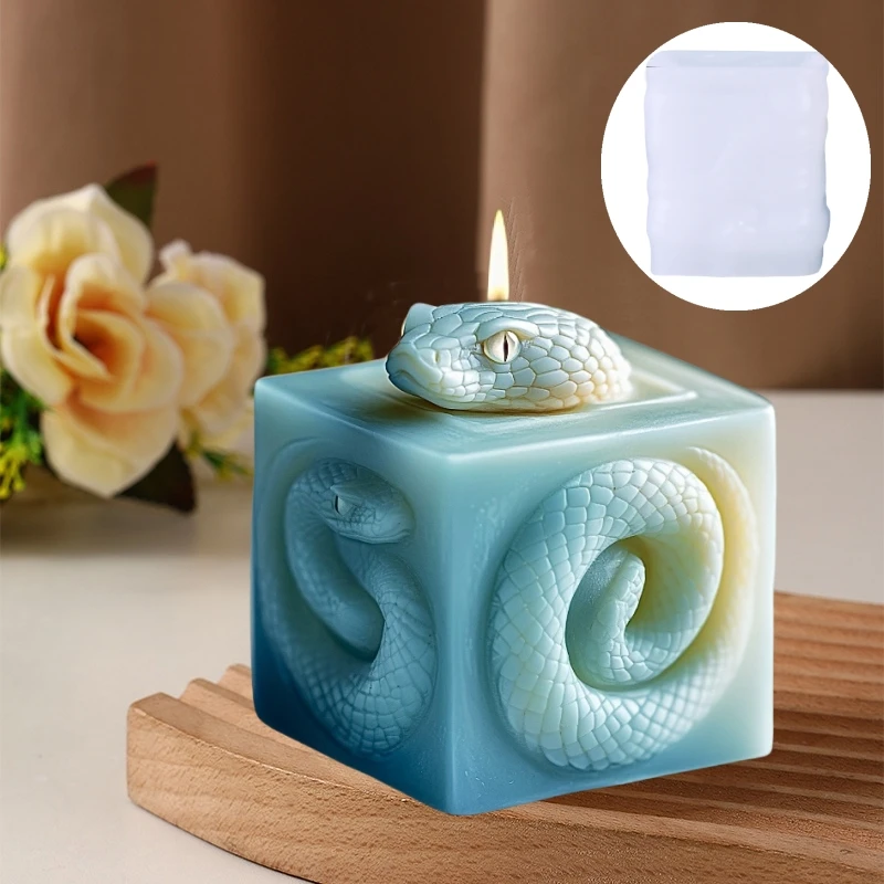 Roll tailed snake cube candle silicone mold snakes head square candle mold zodiac serpent resin mould gypsum molds craft tool