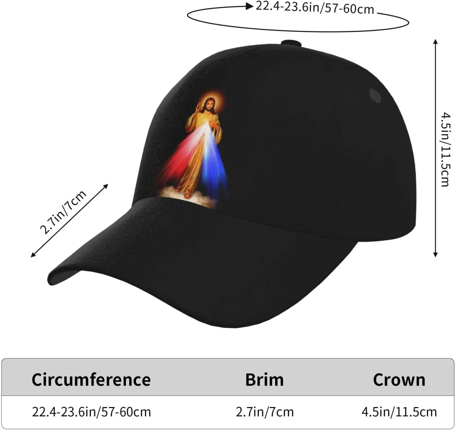 Divine Mercy of Jesus Christian Snapback Cap Unisex-Adult Sun Hat Adjustable Baseball Cap Vintage Twill Plain Hat Black
