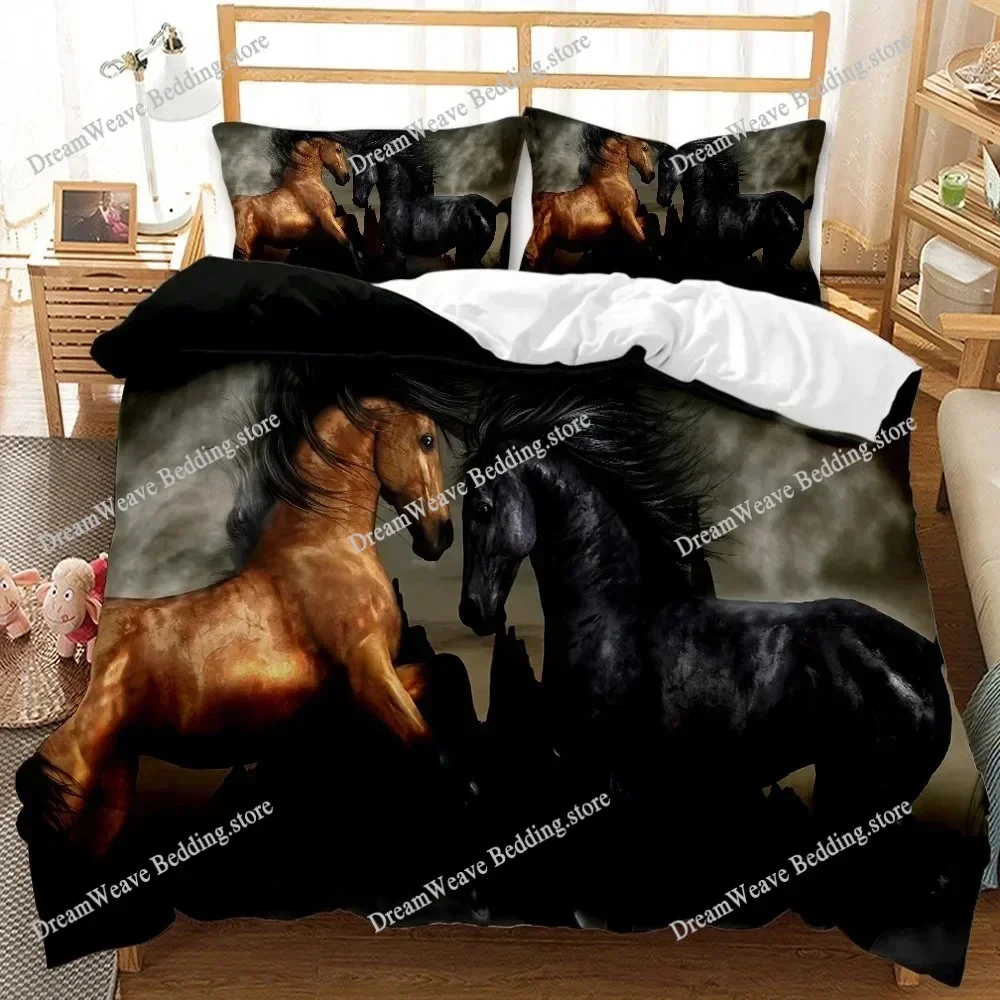 

Horses HD Print Polyester Bedding Sets，Boys or Adults for Beds Quilt Cover Pillowcase Bedding Set，Teens King Size Bedding Set963