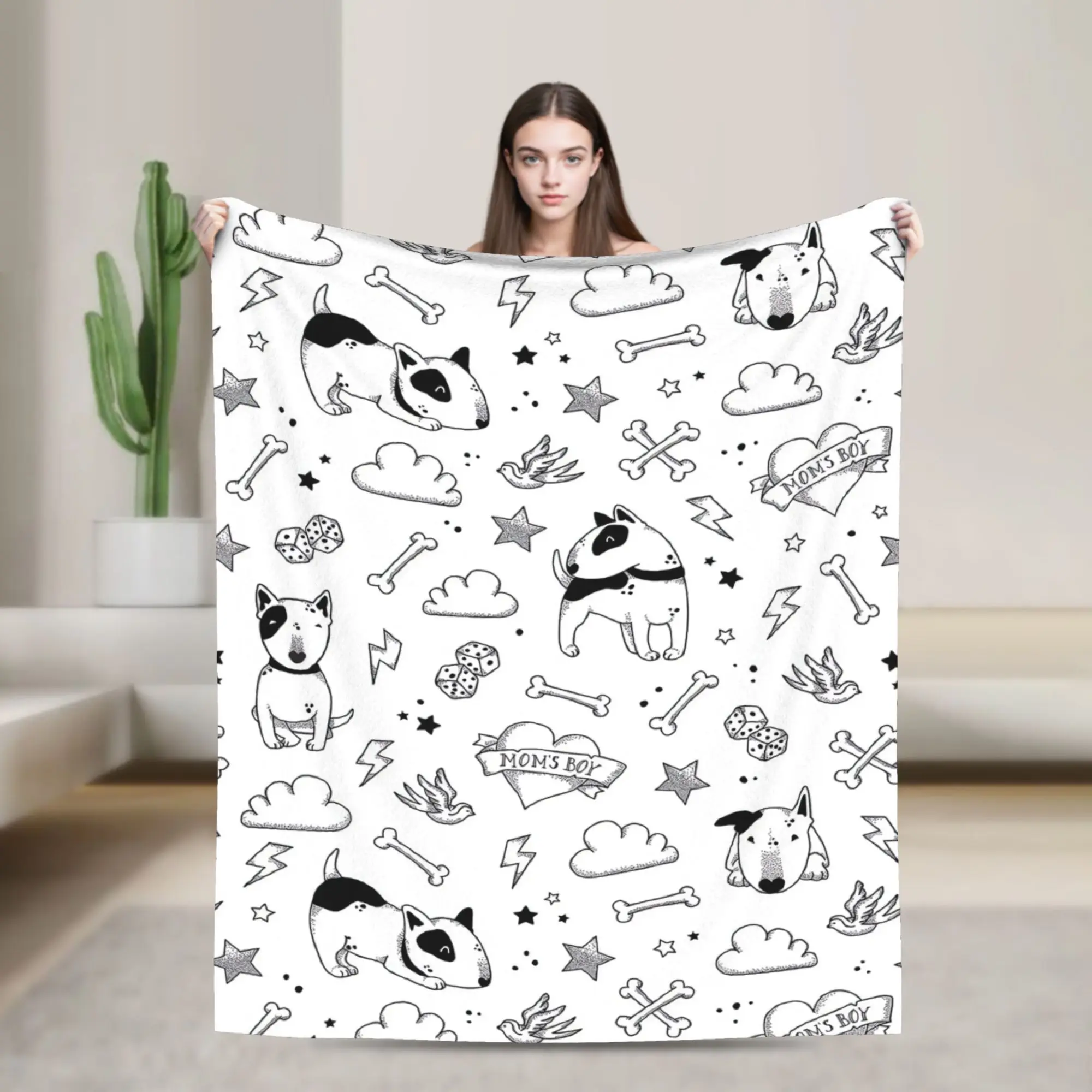 Farm Horse Repeat Print Blanket Quality Warm Soft Bull Terrier Throw Blanket Winter Decorative Outdoor Funny Bedspread