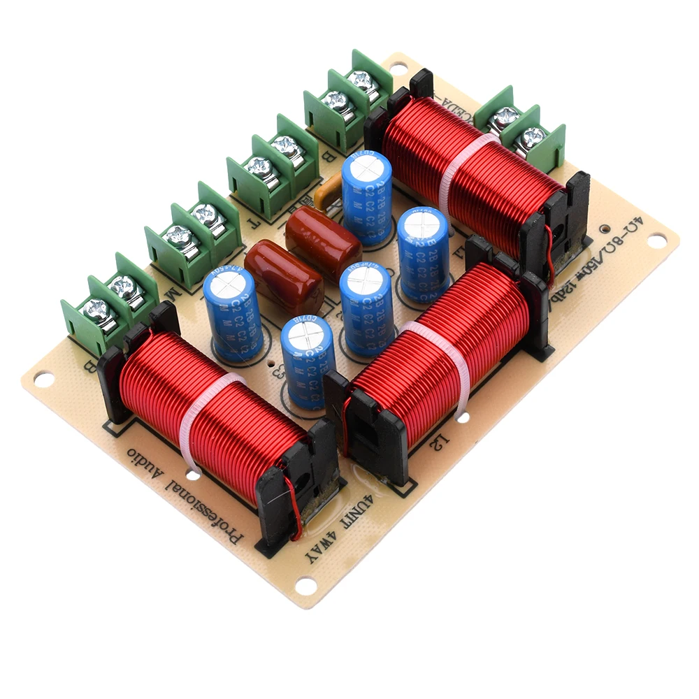 120W 4 Way Crossover One High One Middle Two Low Four Division Frequency Divider Solderless Home Speaker Retrofit Splitter