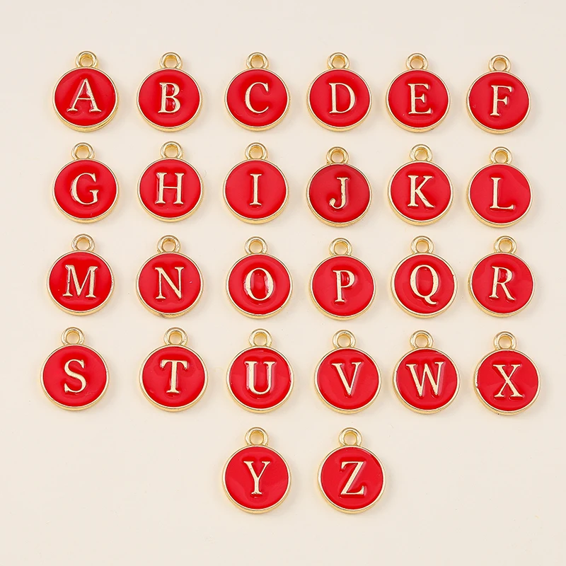 Leslie 10pcs Cute Red Color Double Sided Mini Alphabet 26 Letters Charm Pendants for DIY Name Jewelry Necklace Bracelet Earring