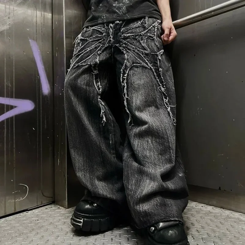 

Gothic Retro Oversized Baggy Fit ex Mop Pants Y2K Sle Loose Fit Denim Jeans mid Waist Zipper Closure for Teens And Couples