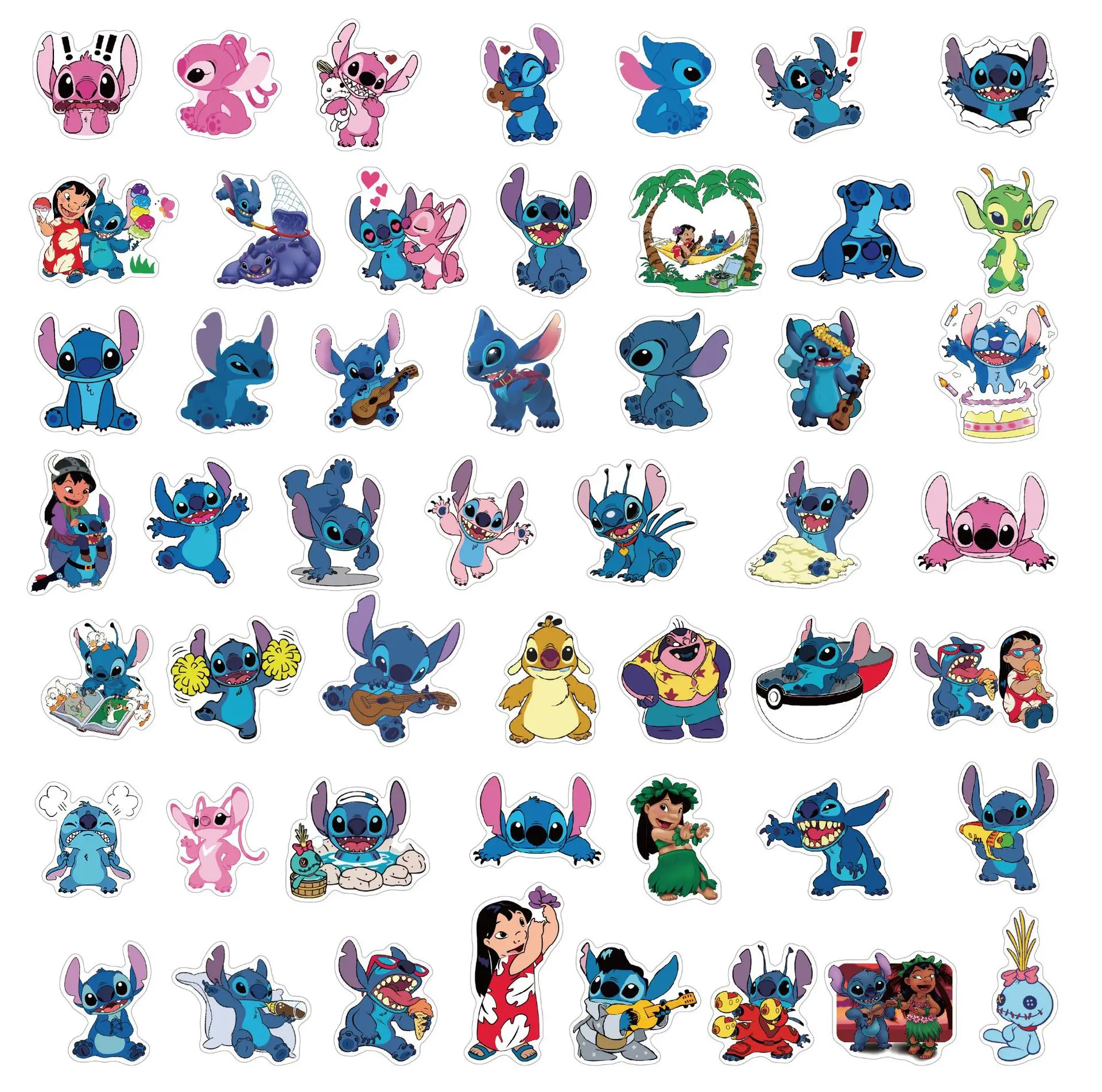 Cute Lilo & Stitch Cartoon Stickers, Diário DIY, Laptop, Bagagem, Skate, Decalques Graffiti, Brinquedo clássico divertido, 50pcs