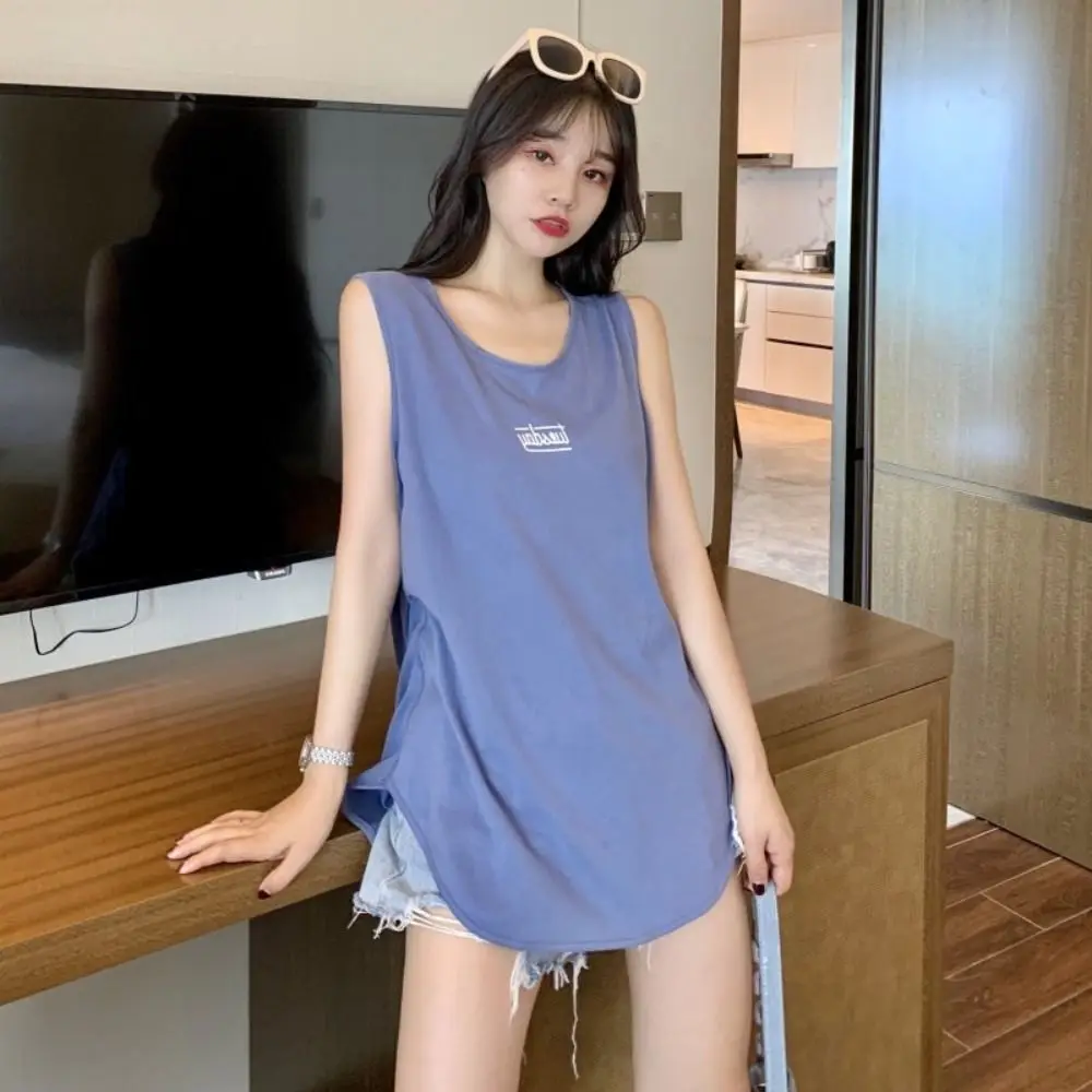 

Comfortable Loose Sleeveless T Shirt Large Size Curved Hem Vest Top Women Summer Clothes Thin Casual Tank Top Summer