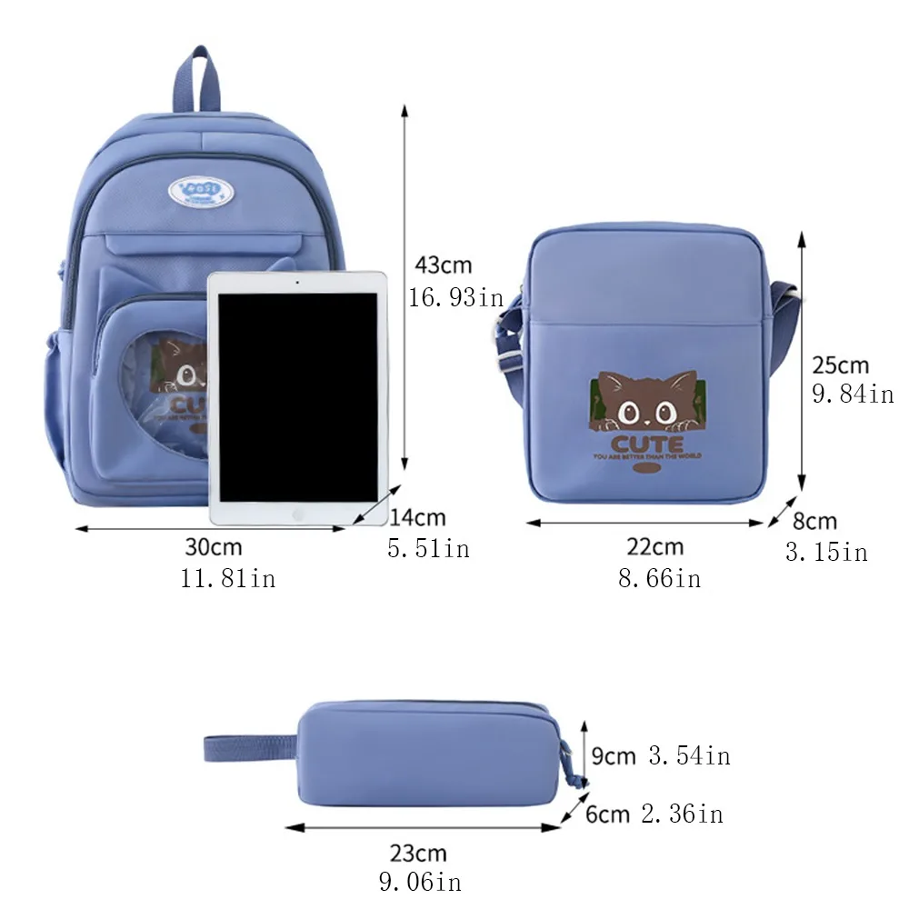 3 ピース/セットナイロン透明スクールバックパック防水大容量学生 Ita-bag 鉛筆バッグ文具収納