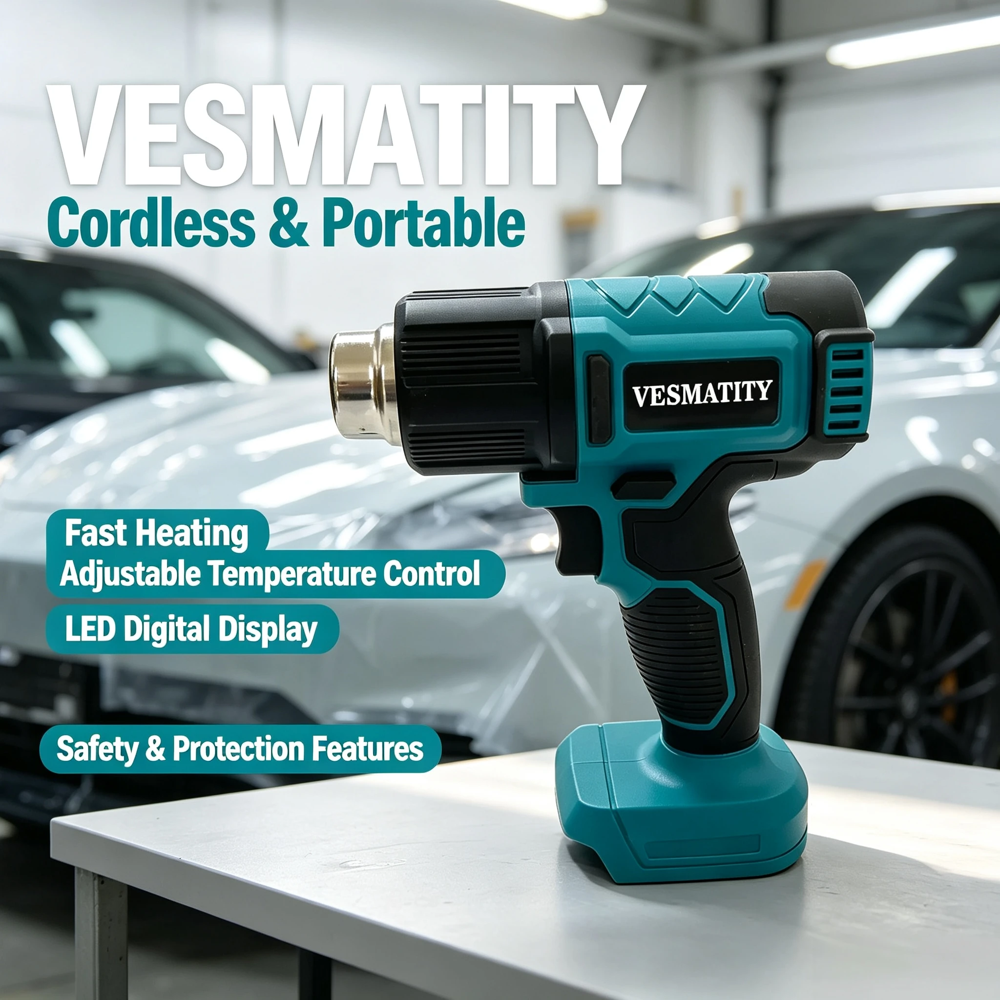 VESMATITY Handheld Electric Heat Gun 18V 20V Cordless Industrial Hot Air Blower Adjustable Temp Max Pro Plus Unit
