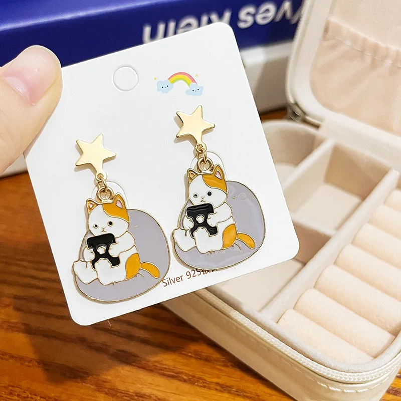 Fashion Kawaii Kitty Bunny Panda Pendant Earrings Cute Cartoon Animal Enamel Stud Ear Jewelry Birthday Gifts For Women Girls
