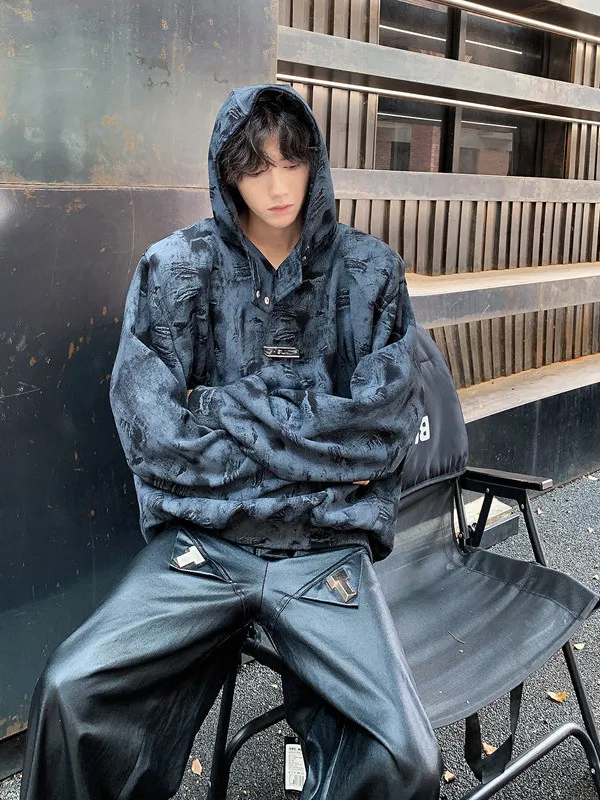 

Retro American Sle Men's Hoodie Sweatirt oulder Padded Tie Dye Hole Punching Overhead Jaet Casual Streetwear