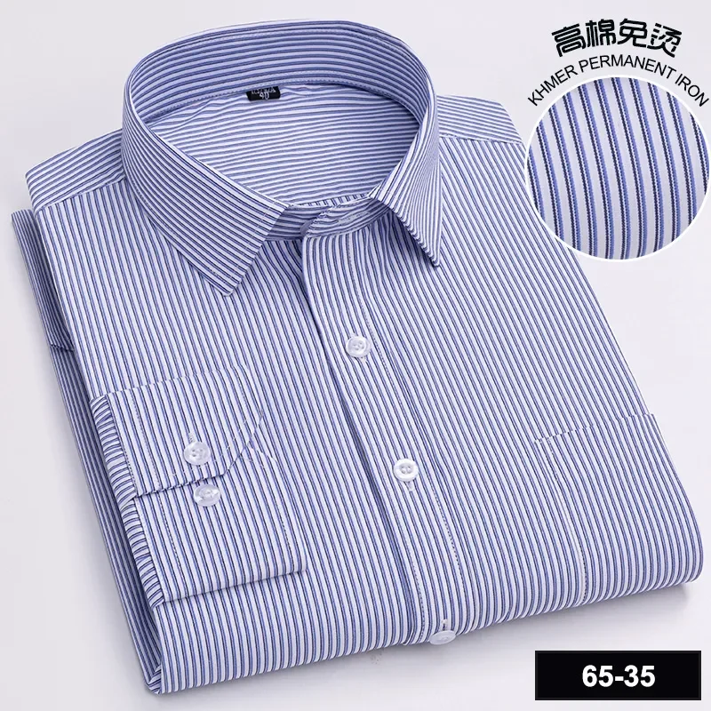 봄과 여름 얇은 남성용 긴팔 스트라이프 플로럴 비즈니스 캐주얼 대형 사이즈 루즈 셔츠