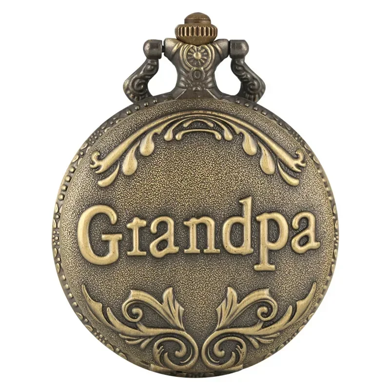 

Vintage Style Engraved Grandpa Words Men's Pocket Watch Analog Quartz Movement Arabic Number Display Gift To Grand Father