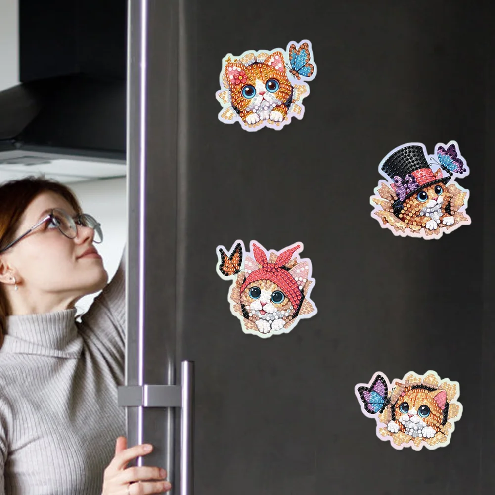 6Pcs Animal Pattern DIY Acrylic Diamond Art Refrigerator Magnet Diamond Painting Fridge Magnets for Refrigerator Mailbox Decor