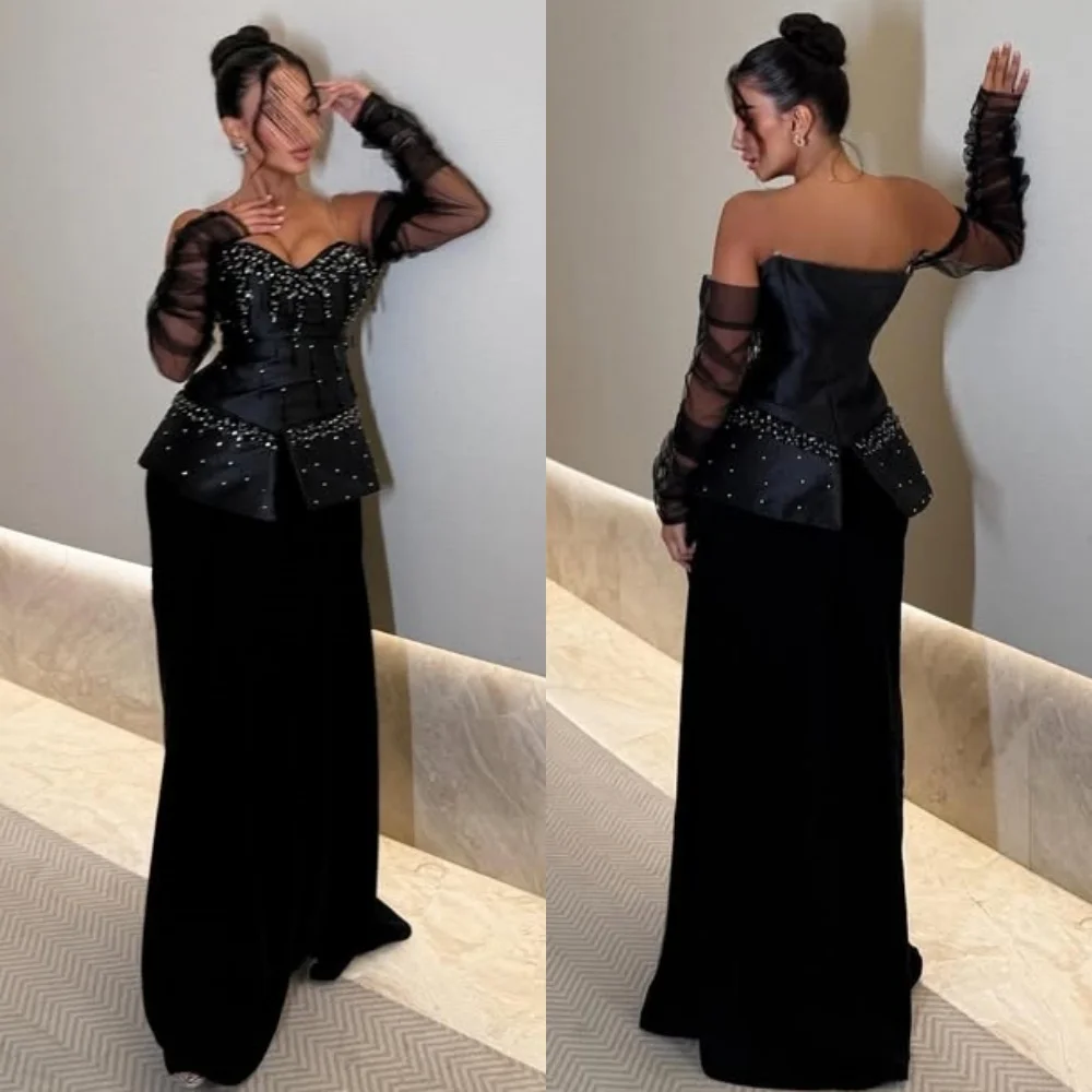 

Customized Intricate Formal Charmeuse Beading Rhinestone Straight Sweetheart Long Dresses Bespoke Occasion Dresses Fashion Retro