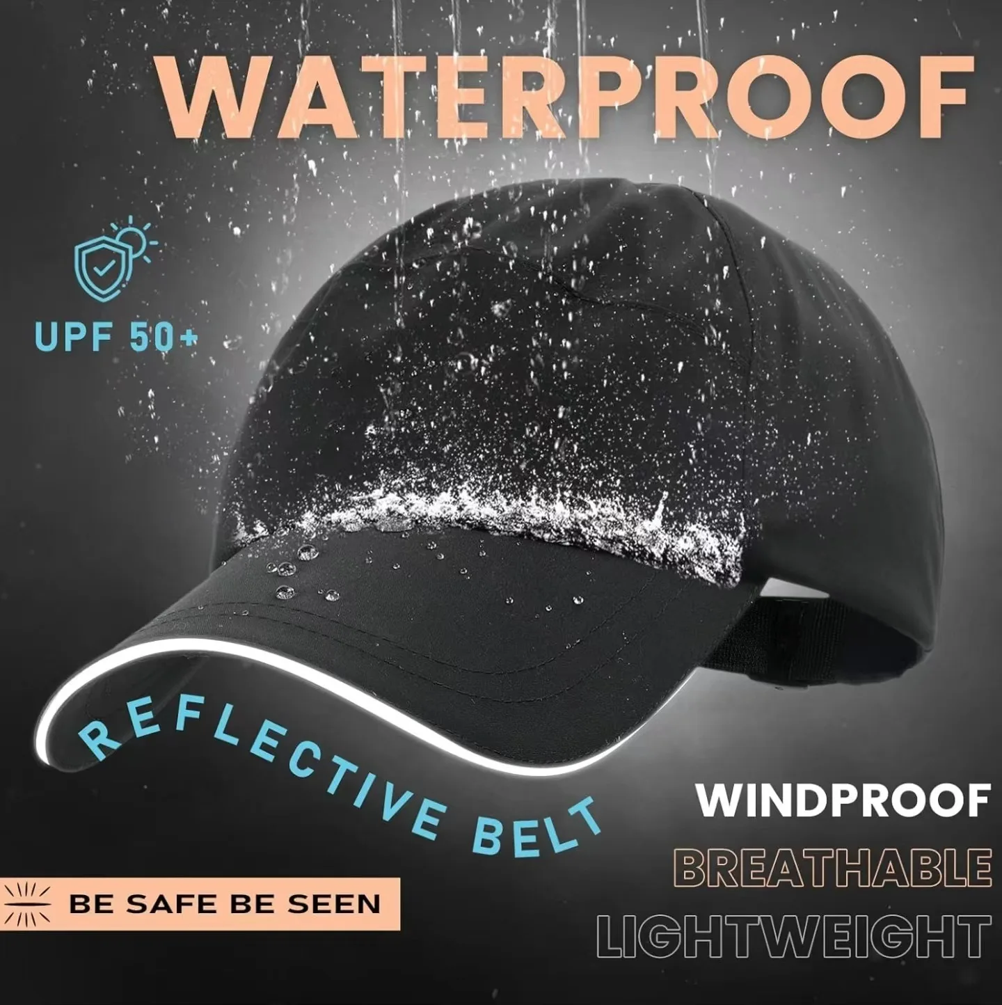 Men's Waterproof Fishing Cap, Lightweight, Quick Drying, Breathable, Outdoor Sport, Adjustable Rain Hat, UPF50 +