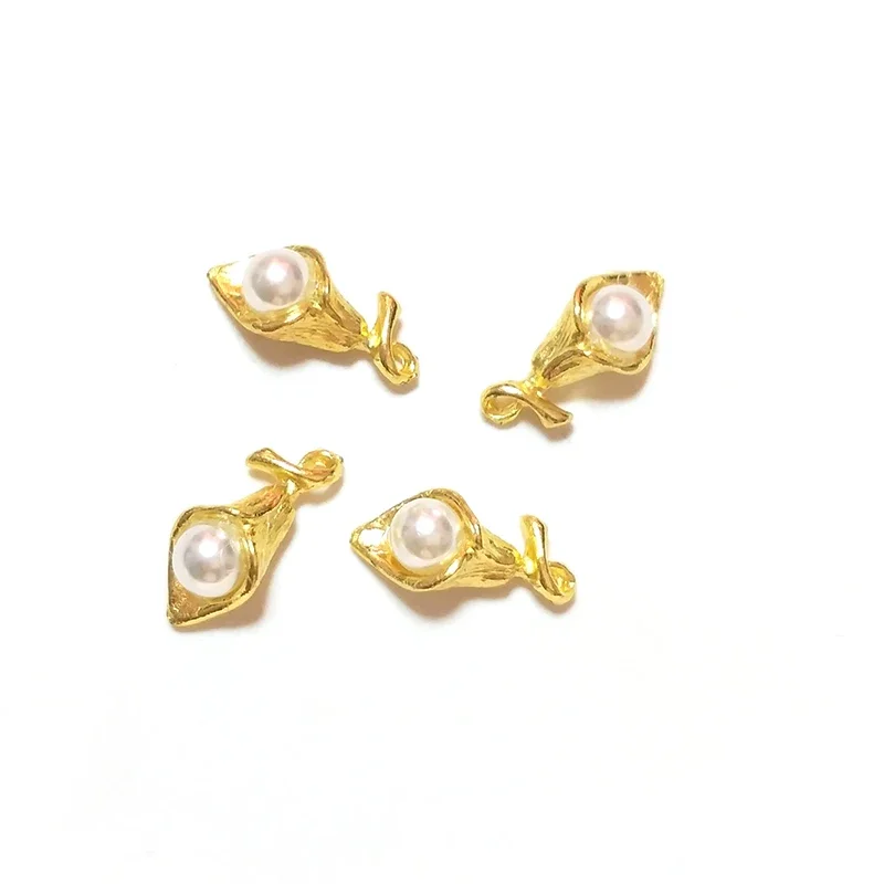 New 19*9mm 10 Pieces Zinc Alloy Flower Inlay Pearl Charms Pendant for Earring Bracelet Jewelry Accessories