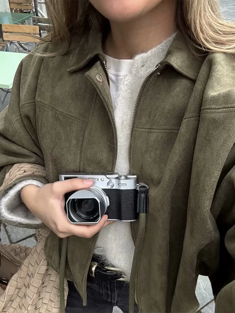 Trendix Vintage Short Jacket Women Winter Casual Loose Collared Long Sleeve Coats 2025 Street Retro Office Commuting Outerwear
